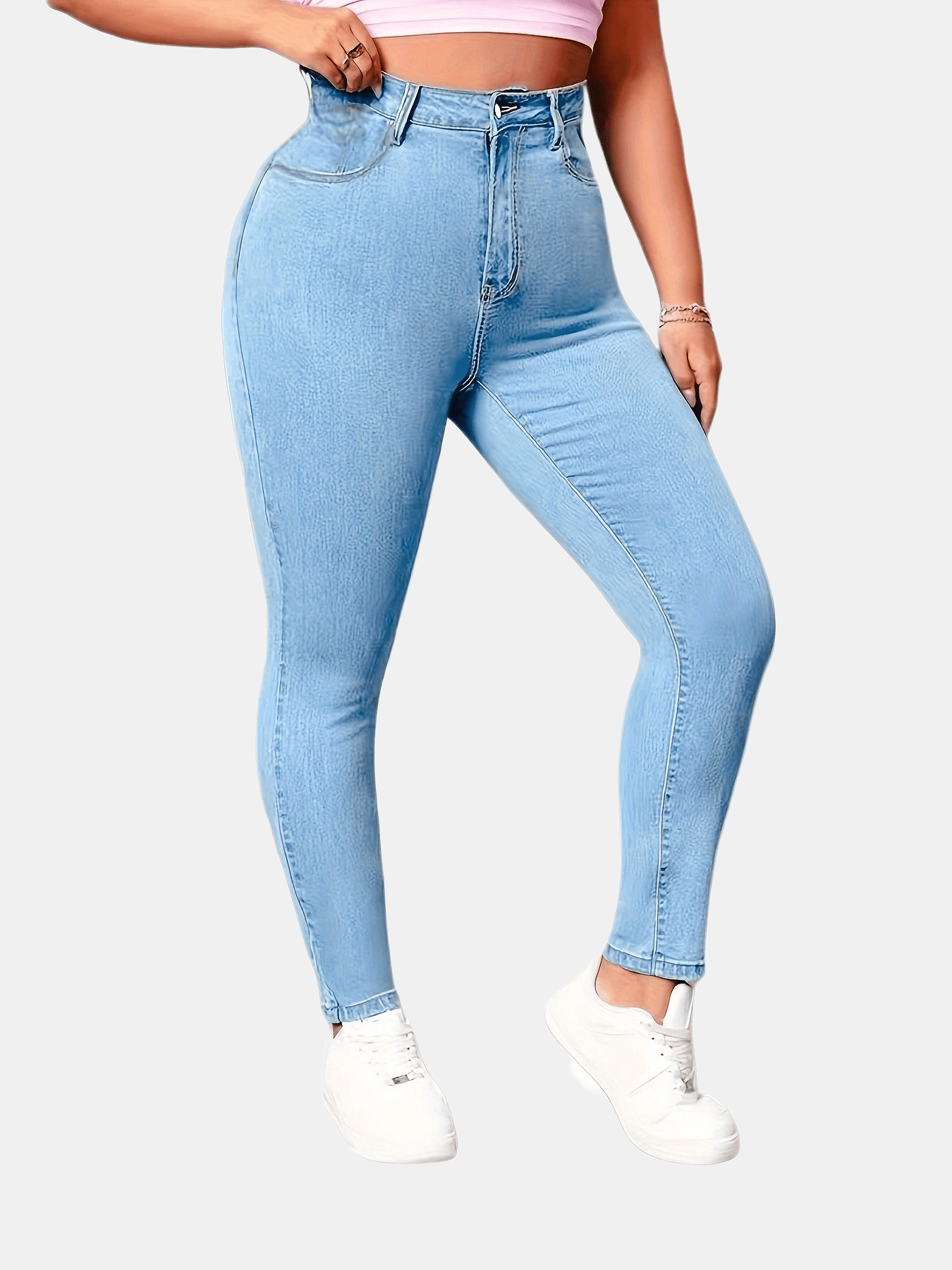 Women's Plus Size Light Blue High-Waist Stretch Straight-Leg Jeans