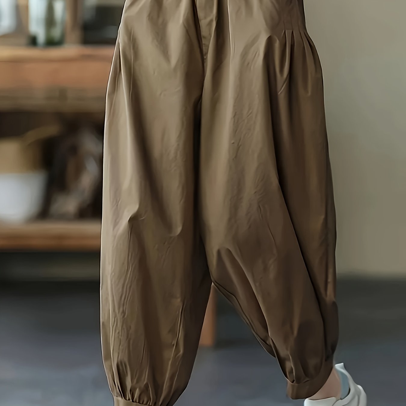 Women's Wide Leg Pants Brown High-Waist Casual Trousers with Pockets