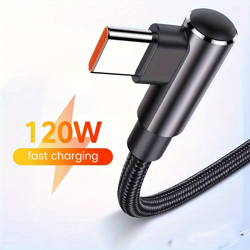 Fast Charging USB-C Cable 120W Flat Fabric Braided 100-200cm Black
