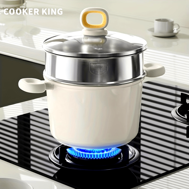 Cazo antiadherente de 22.1cm con vaporera, 5L, verde, compatible con inducción