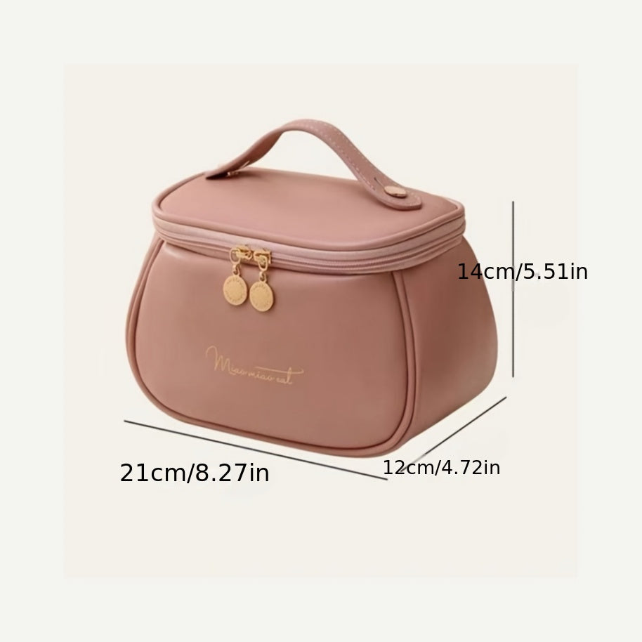 Waterproof Large-Capacity Makeup Bag for Travel with Elegant Design in Black Pink Apricot Dark Brown