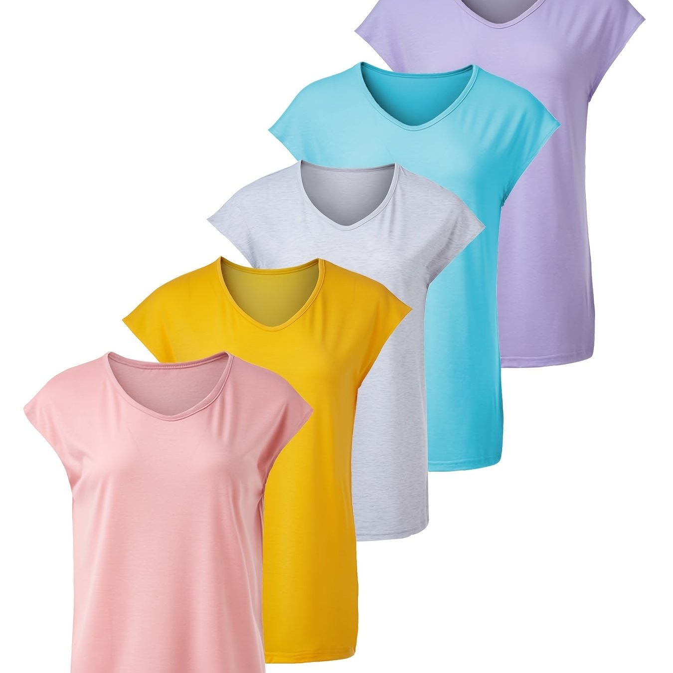 Women's Large Size Solid Color Casual Sports T-Shirt 5 Pack