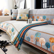 Chenille Sofa Cover with Tree Embroidery Pet-Friendly Slip-Resistant Easy to Clean Fits Various Sofa Sizes for Living Room and Home Decor