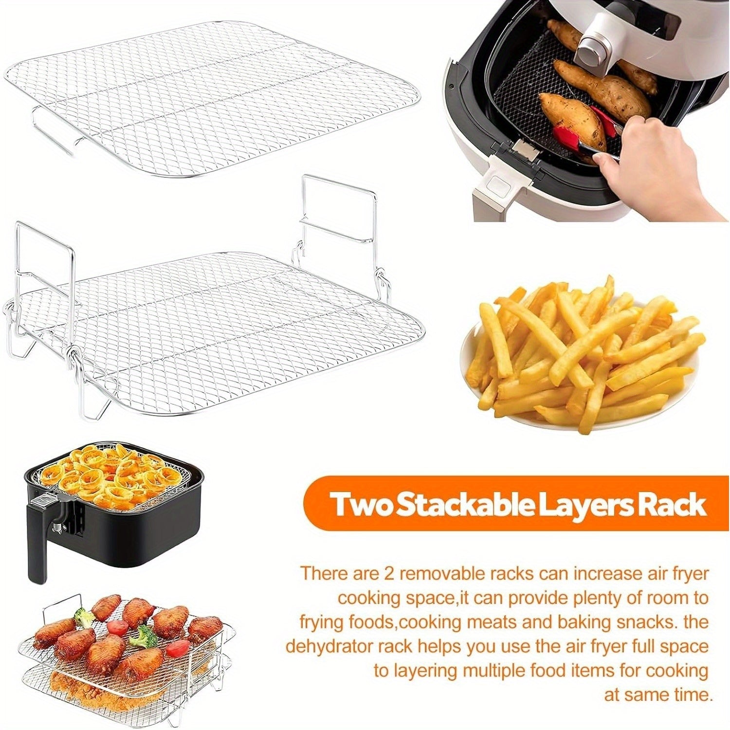 304 Stainless Steel Double Layer Air Fryer Rack for 7.5L-8L Square Air Fryers