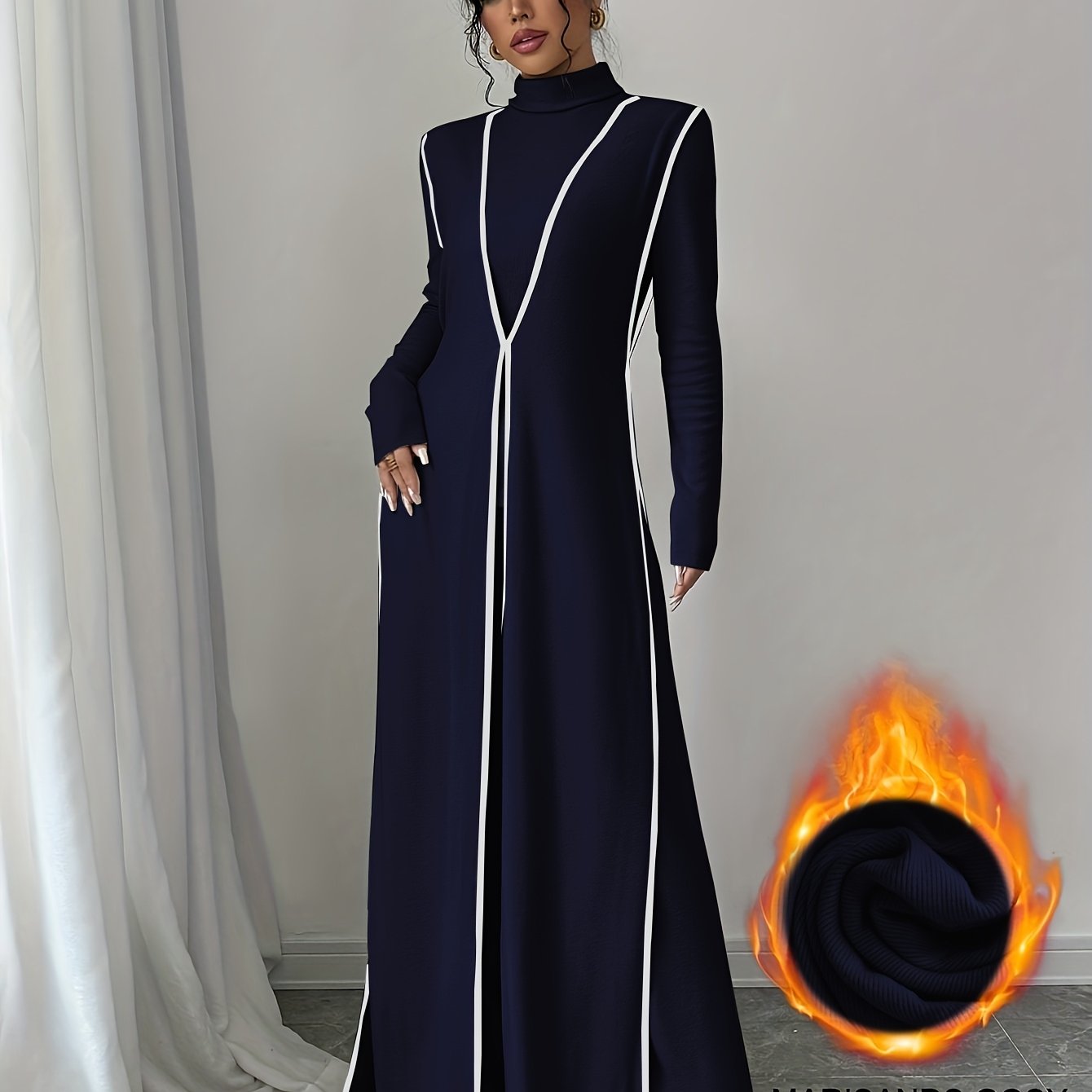 Шикарный комплект с длинным рукавом, воротником, облегающими брюками, безрукавным пальто с черными полосками.