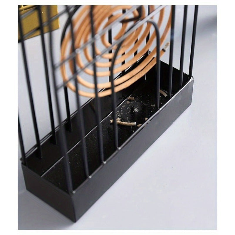 Metal Mosquito Coil Holder with Hanging Bird Cage for Indoor Outdoor Use