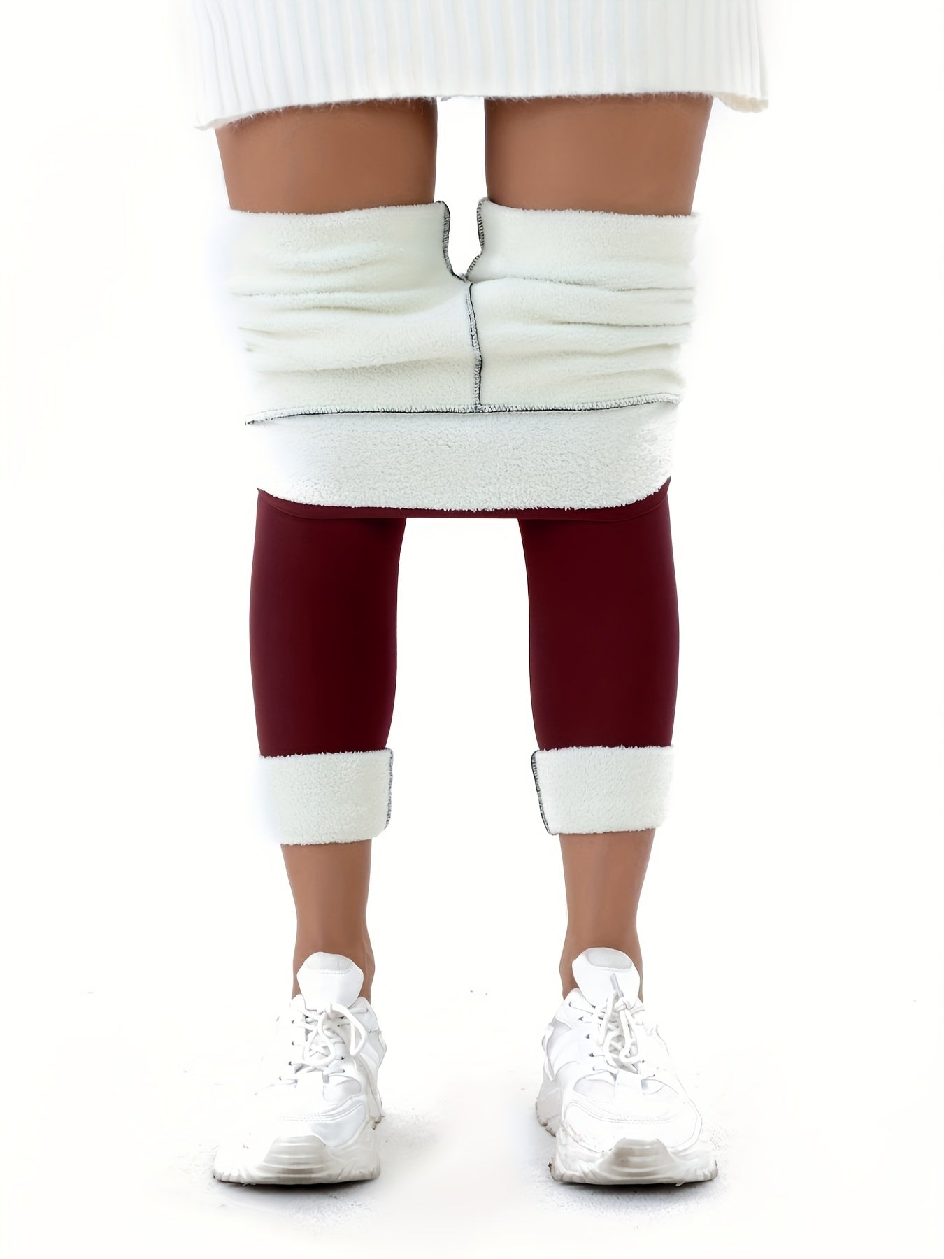 Plus Size Women High-Waisted Plush-Lined Warm Stretch Trousers Winter Outerwear