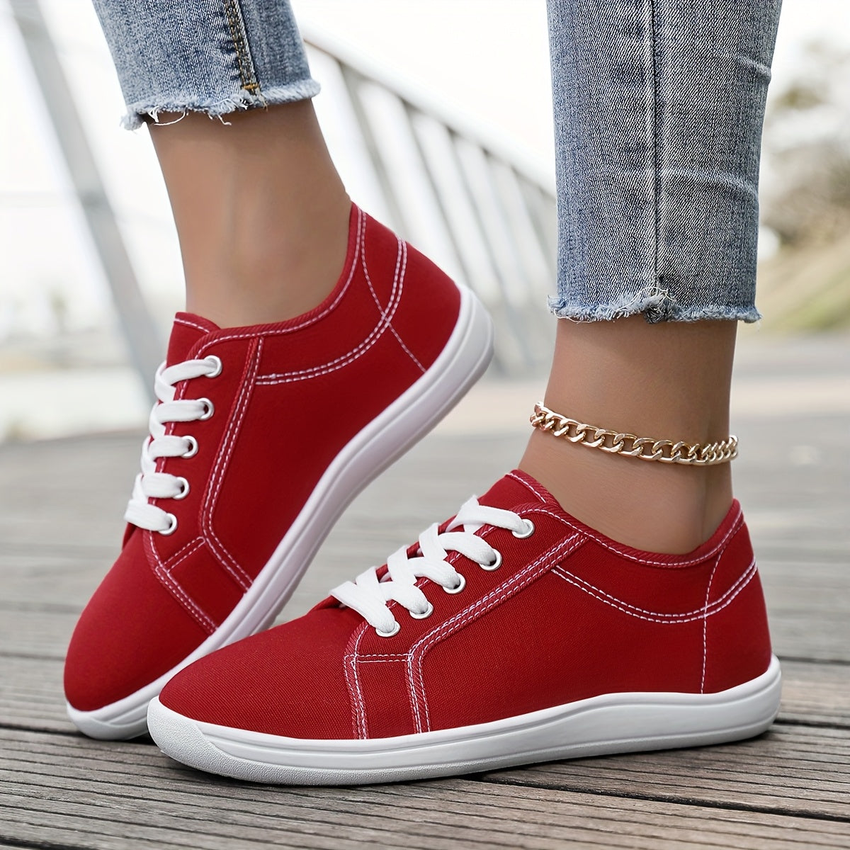 Women's Breathable Canvas Casual Sneakers Wide Width Lace-Up All-Season Black and White