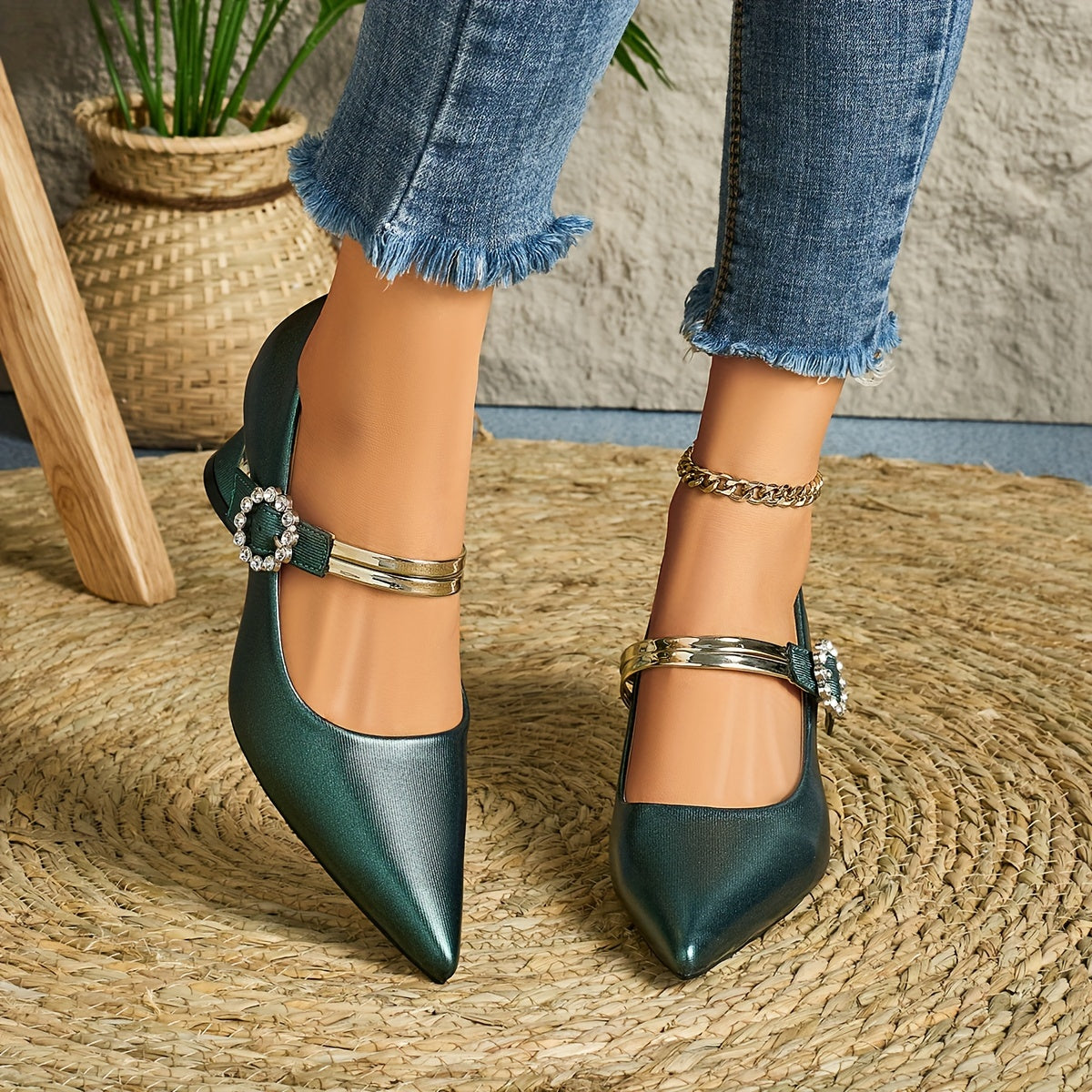 Ladies Casual Pointed High Heel Mules, Thick Heels, All-Match Style