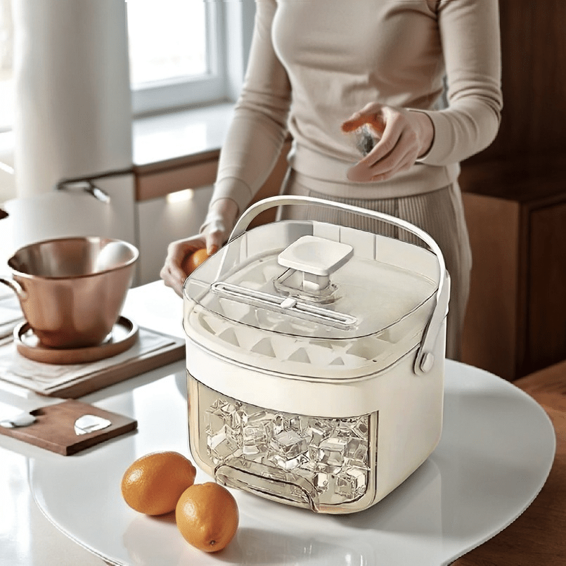 Compact Dual-Design Freezer with 25-Cube Capacity and Easy-Press Lid