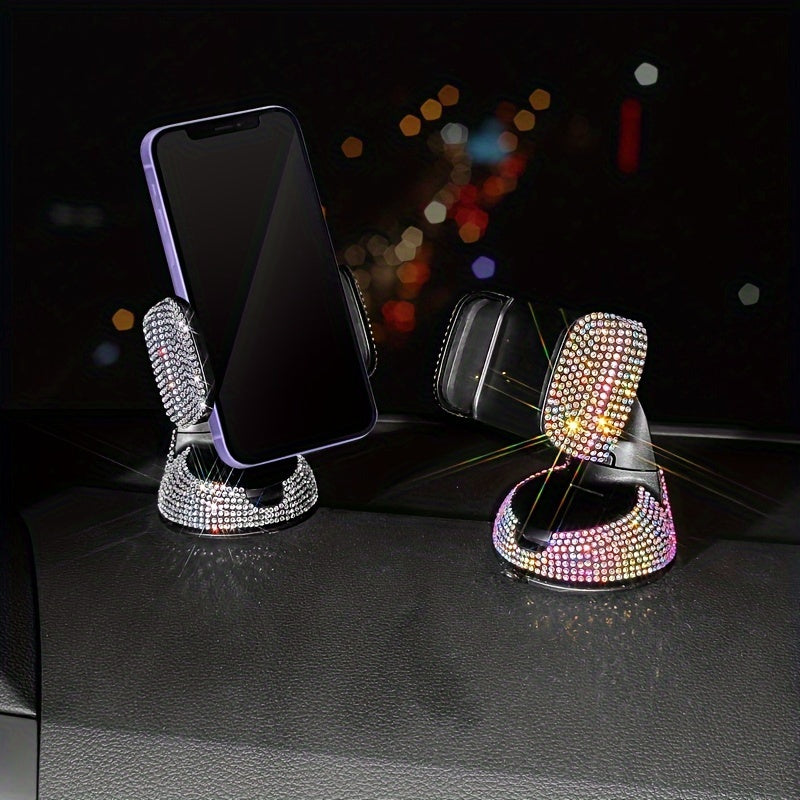 Soporte de teléfono para coche con cristales de lujo y soporte de succión giratorio para tablero y rejilla de ventilación