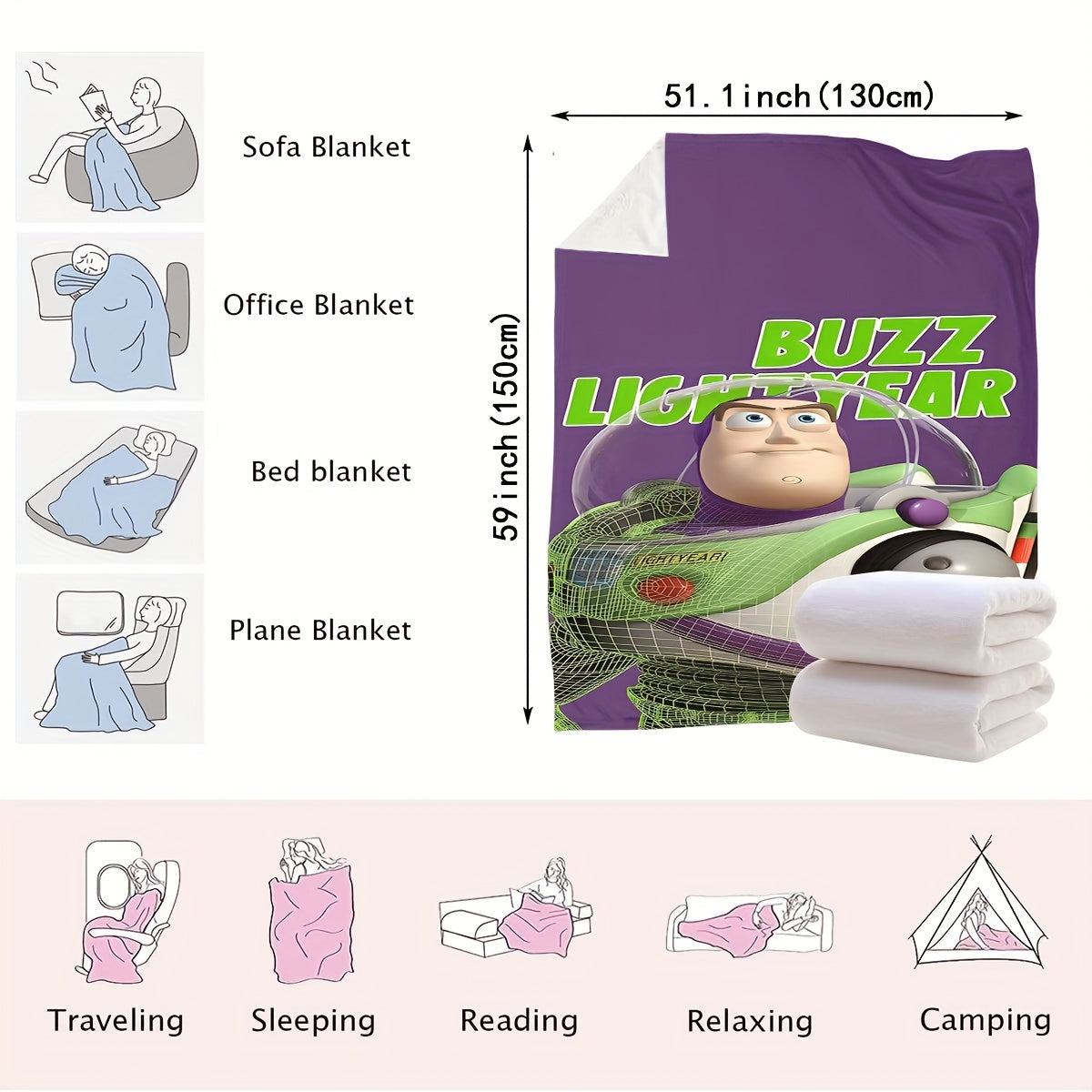 Action Figure Toy for Kids Buzz Lightyear Green Astronaut with Dinosaur on Purple Blanket