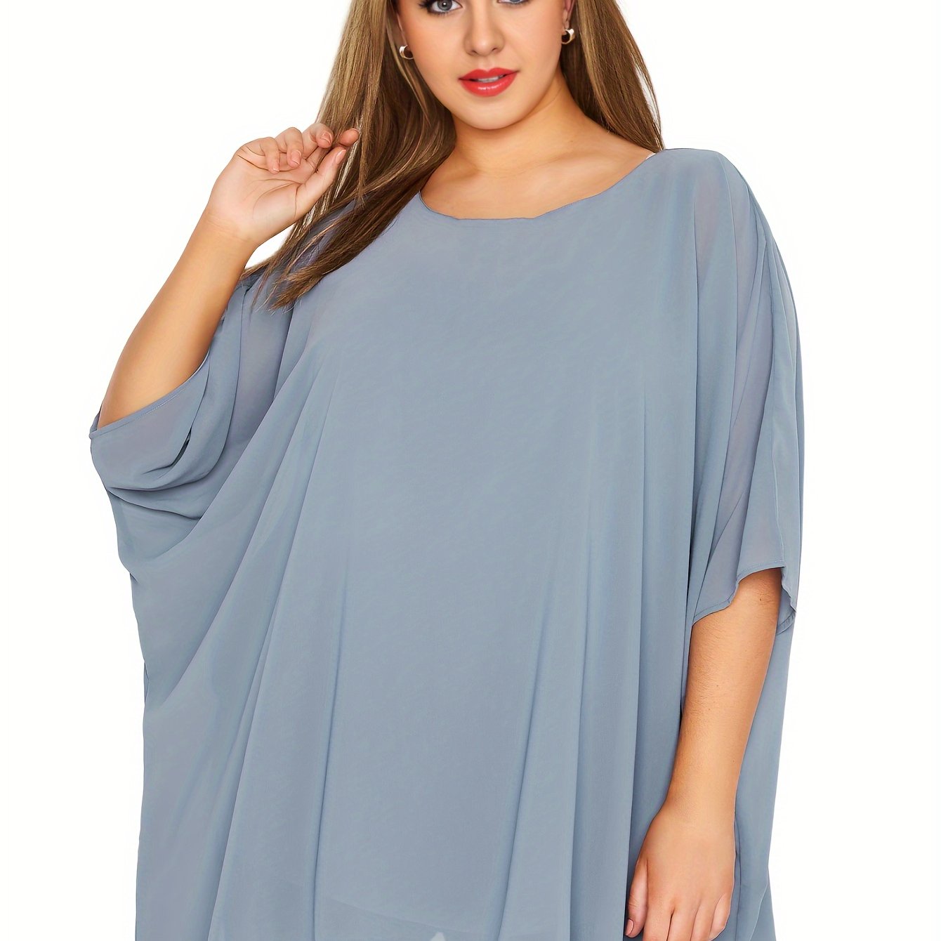 Plus Size Women's Batwing Sleeve Casual Crew Neck Solid Top
