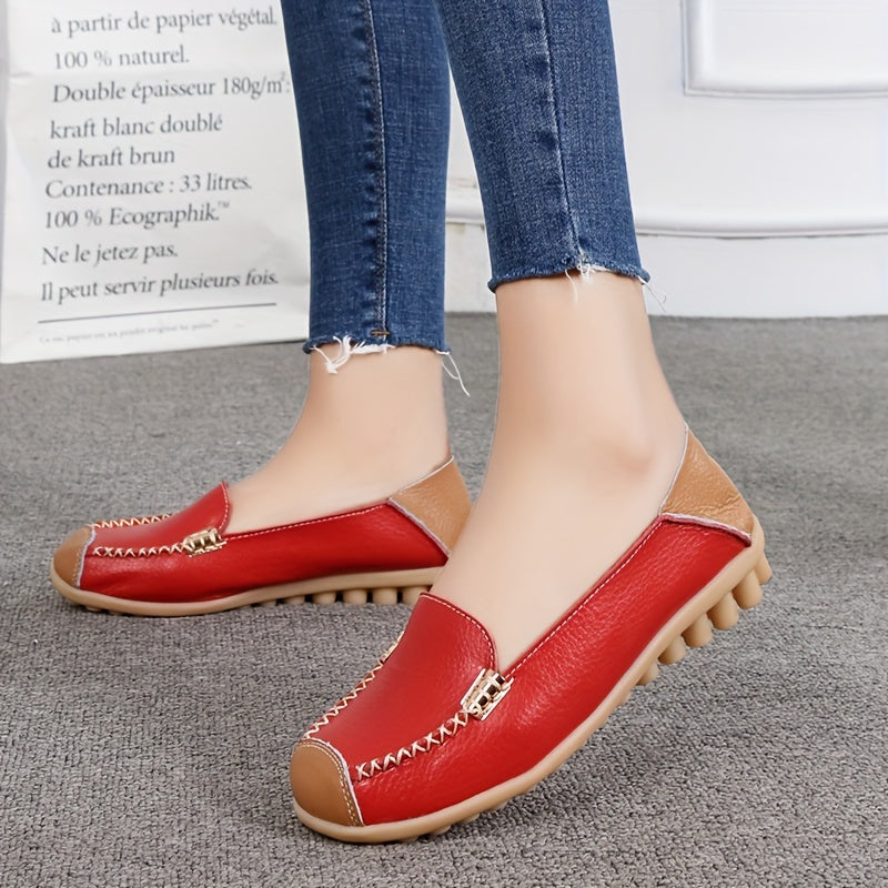 Women's Slip-On Loafers with Round Toe, Lightweight Synthetic Upper