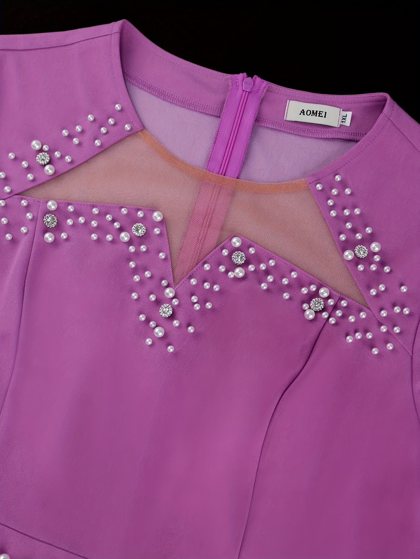 Ladies Purple Three-Quarter Sleeve Evening Gown Beaded Rhinestones Weddings