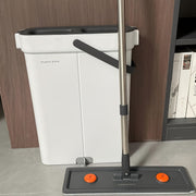 Mopa de exprimido sin manos con escurridor, sistema de cubo plano, mango de 360°, almohadillas de microfibra