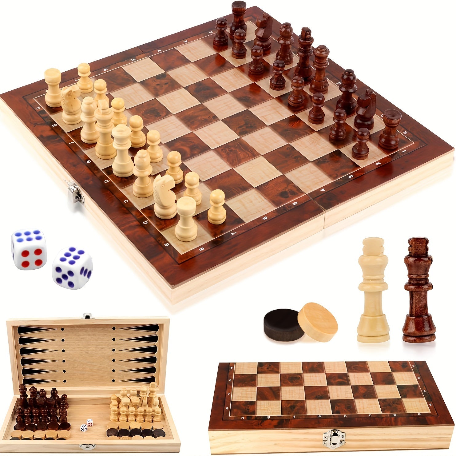 Wooden 3-in-1 Strategy Board Game Set for Adults and Teens 14 Plus Portable Foldable Travel
