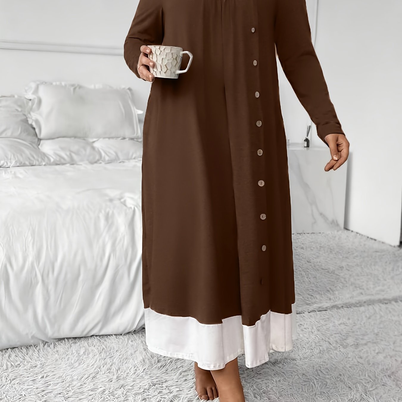 Plus Size Women's Sleep Dress Long Sleeve Nightgown Lounge Wear