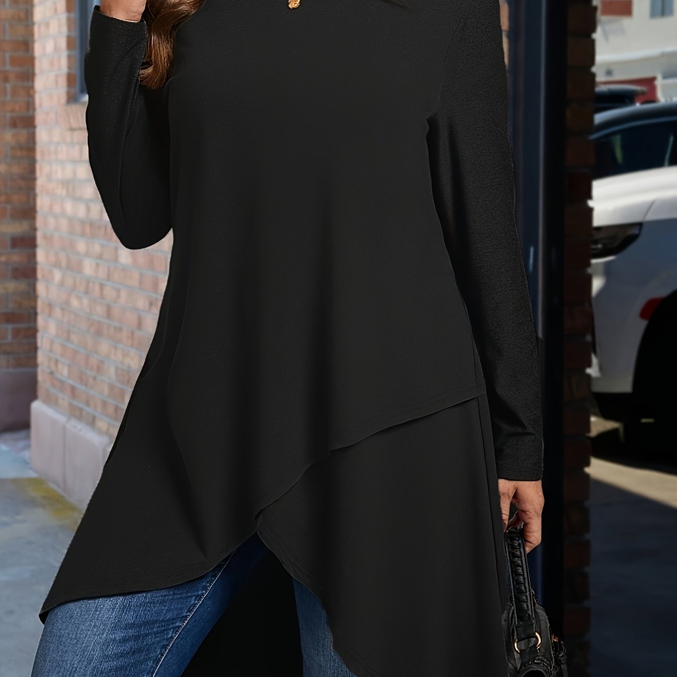 Women's Plus Size Long Sleeve T-Shirt Polyester Spandex Crew Neck Solid Color