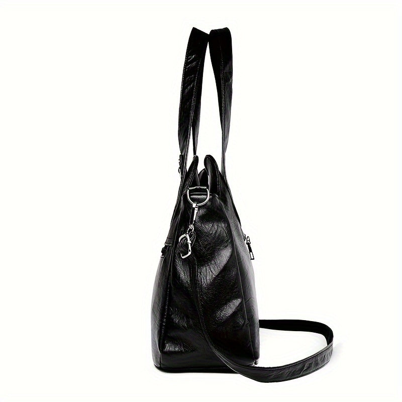 Vintage Style Tote Bag for Women with Adjustable Strap Zipper Closure Polyester Lining Large Capacity