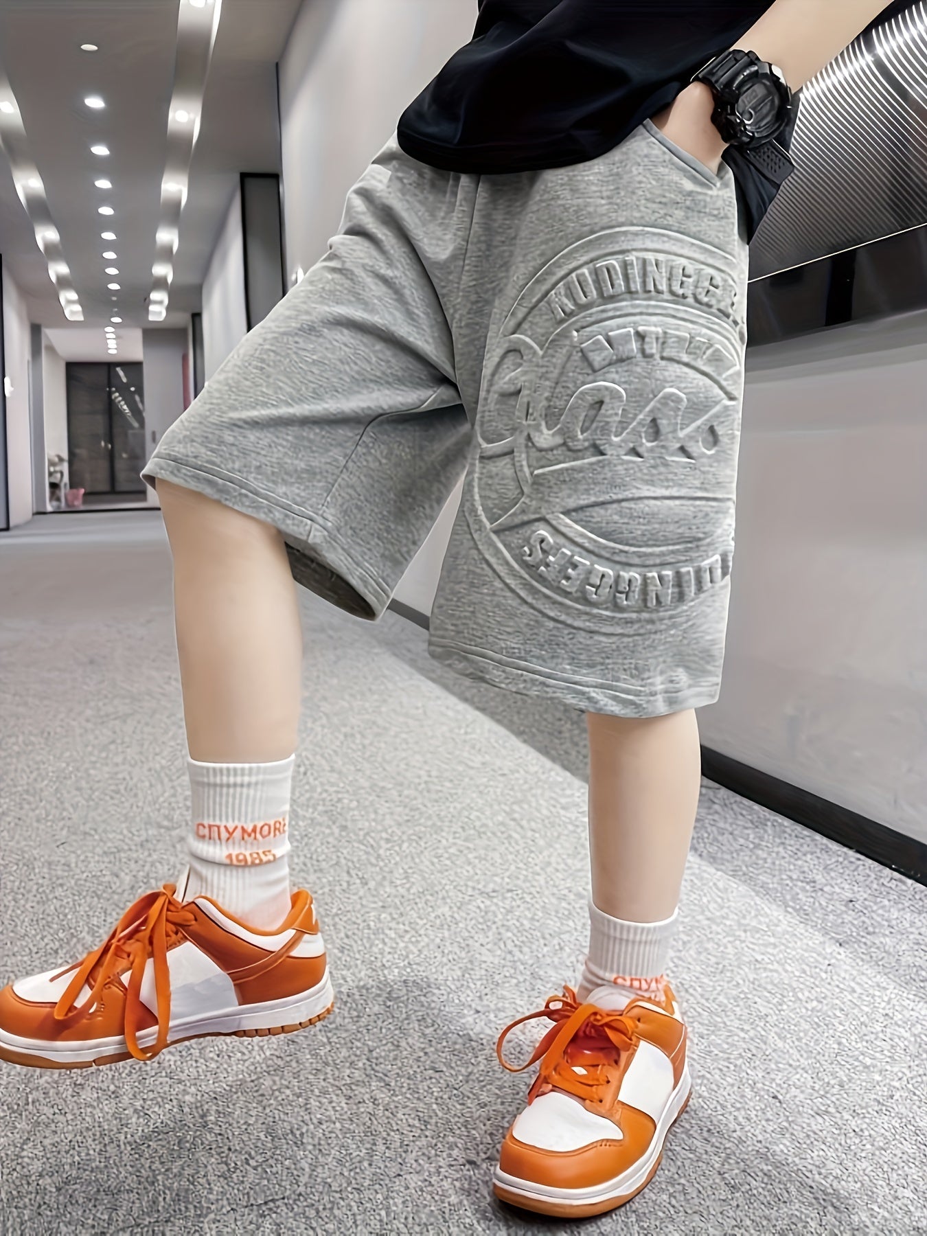 Boys Summer Casual Shorts Breathable Cotton Polyester Alphabet Pattern Loose Fit