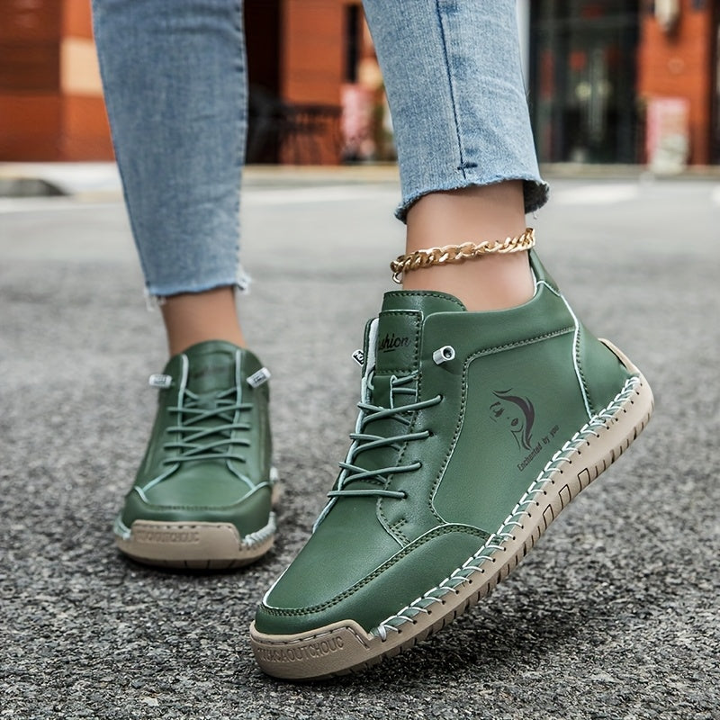 Women's Ankle Boots Leather Breathable Microfiber Non-Slip Casual Sneakers