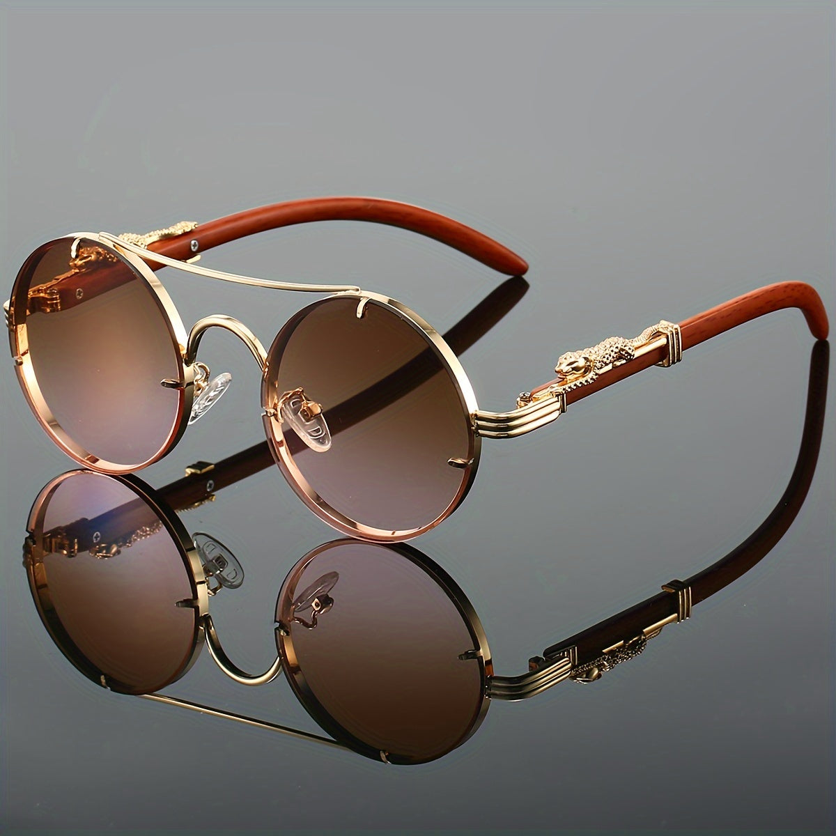 Unisex Metal Frame Glasses with Gradient Lenses Double Bridge Leopard Hinges for Climbing and Travel