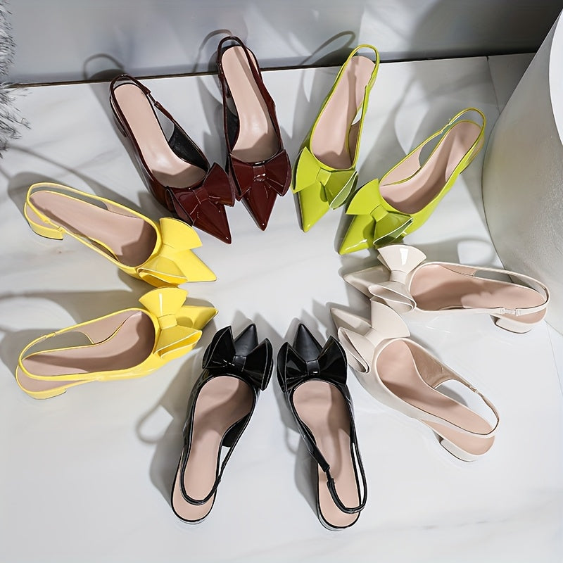 Women's Pointed Toe Bow Pumps Synthetic Low Block Heels Casual Formal Shoes