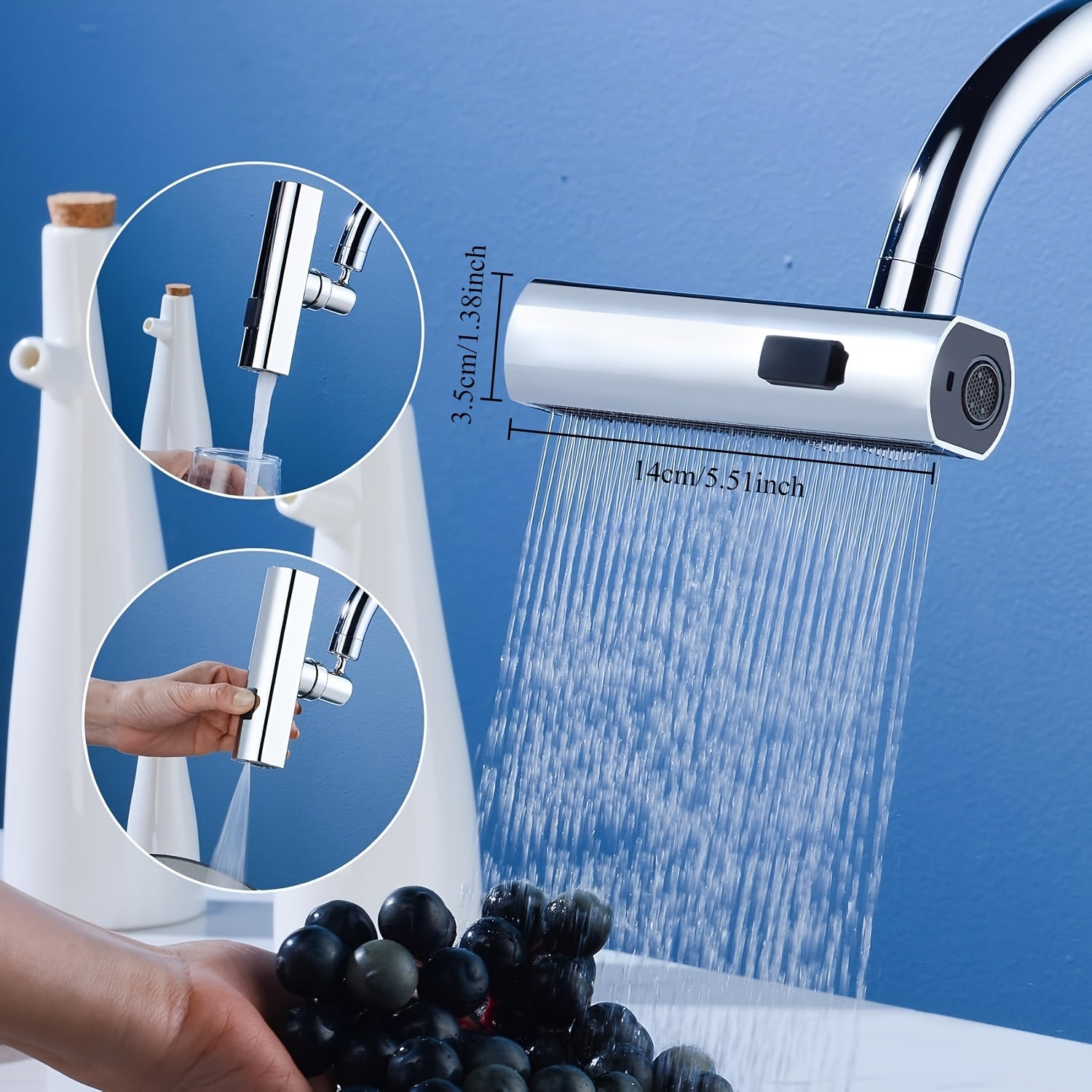 Universal Faucet Adapter with Three-Speed Waterfall Spray and Rotatable Head