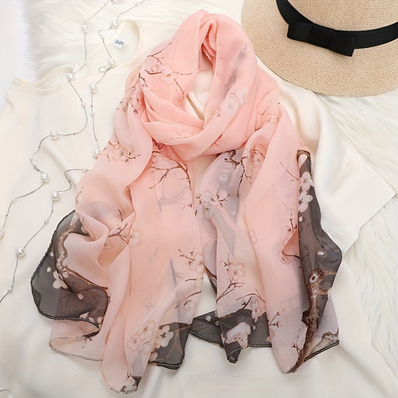 Bohemian Style Floral Polyester Scarf Long Shawl for Casual Beach Sun Protection