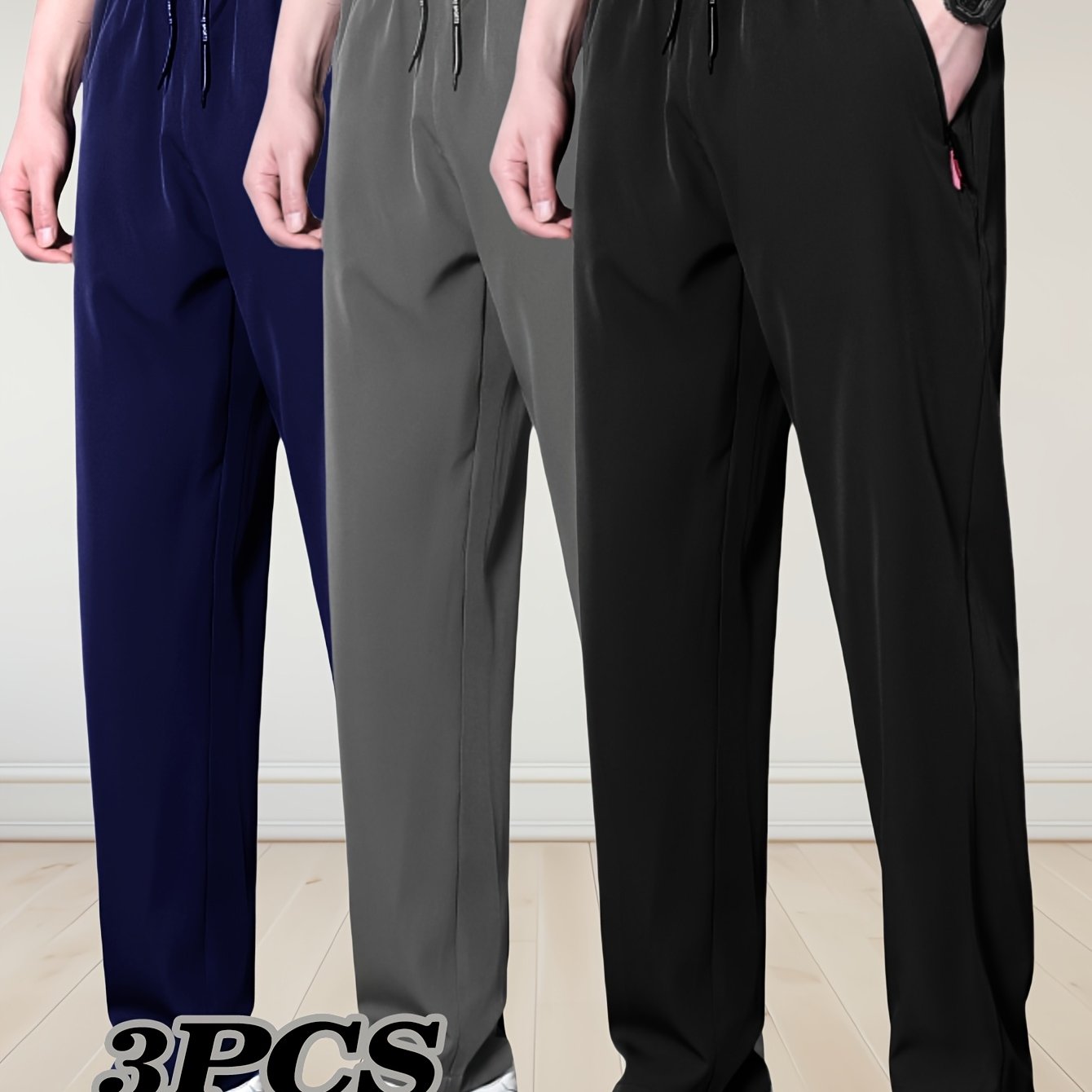 Erkaklar uchun Katta O'lchamli Tasodifiy Shimlar, 3-ta, 100% Polyester, Bir xil Rang, Zipper Tafsilotlari bilan Oddiy Fit, To'qilgan Matolar, Biroz Cho'ziladigan, 120g/m², Bahor/Yoz - Turli Ranglar