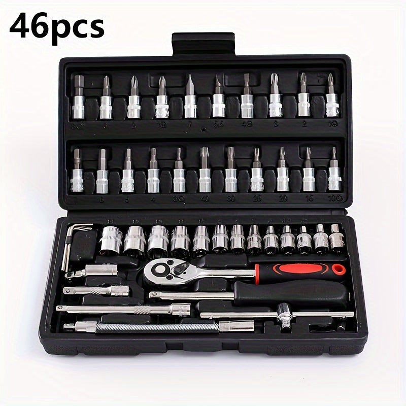46-Piece Professional Tool Set with Ratchet Wrench Screwdriver Extension for Car Repair
