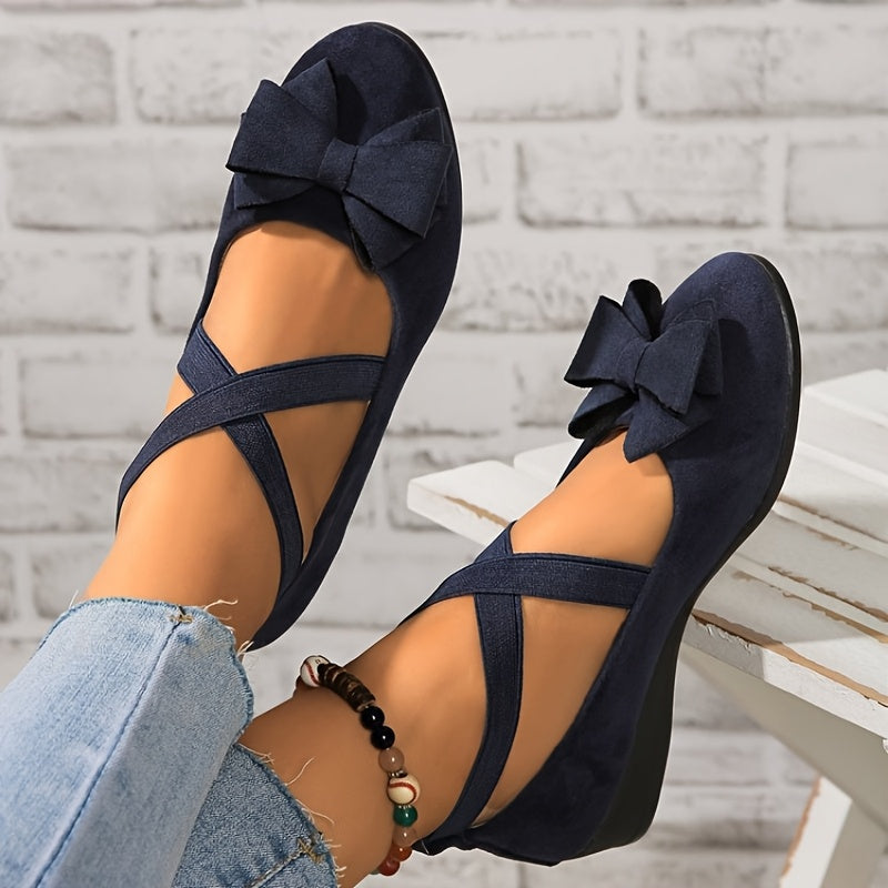 Women's Flat Shoes Cross Strap Bow Slip-On Comfortable All-Season Black