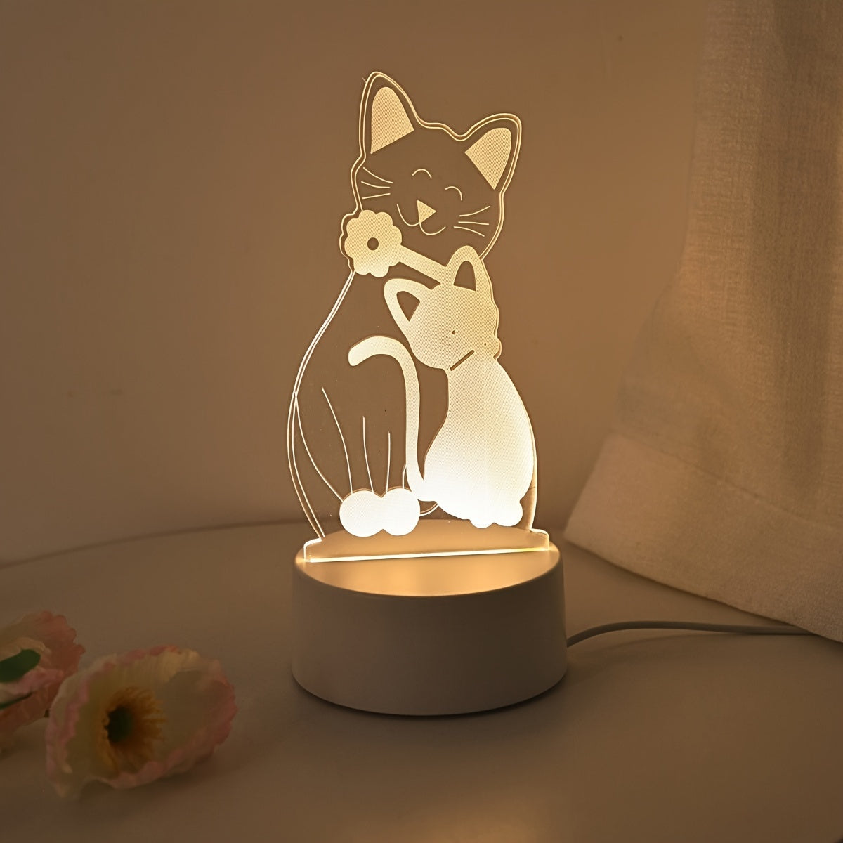 Monochrome 3D Cat Night Light USB Powered Bedroom Bedside Decor Gift