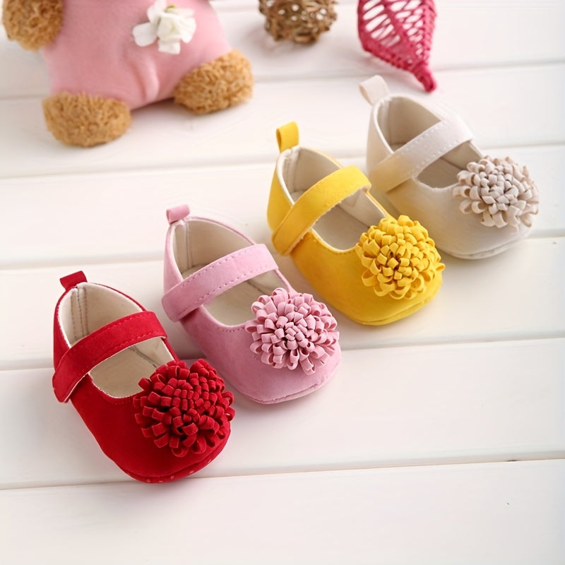Baby Girl Shoes Mary Jane Floral Accents Non-Slip Breathable Fabric All-Season