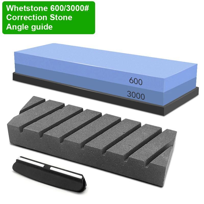 Набор для заточки кухонных ножей из 3 предметов с точильным камнем и деревянной подставкой