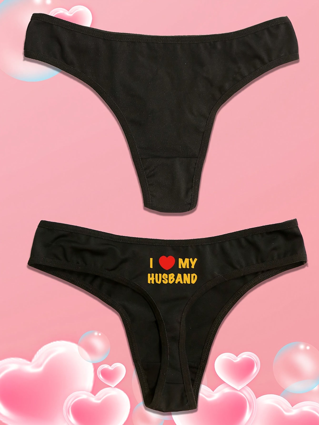 Women's Polyester Thong Panties with "I Love My Husband" Print for Valentine's Day and Father's Day Casual Low-Rise Underwear 1 Pack