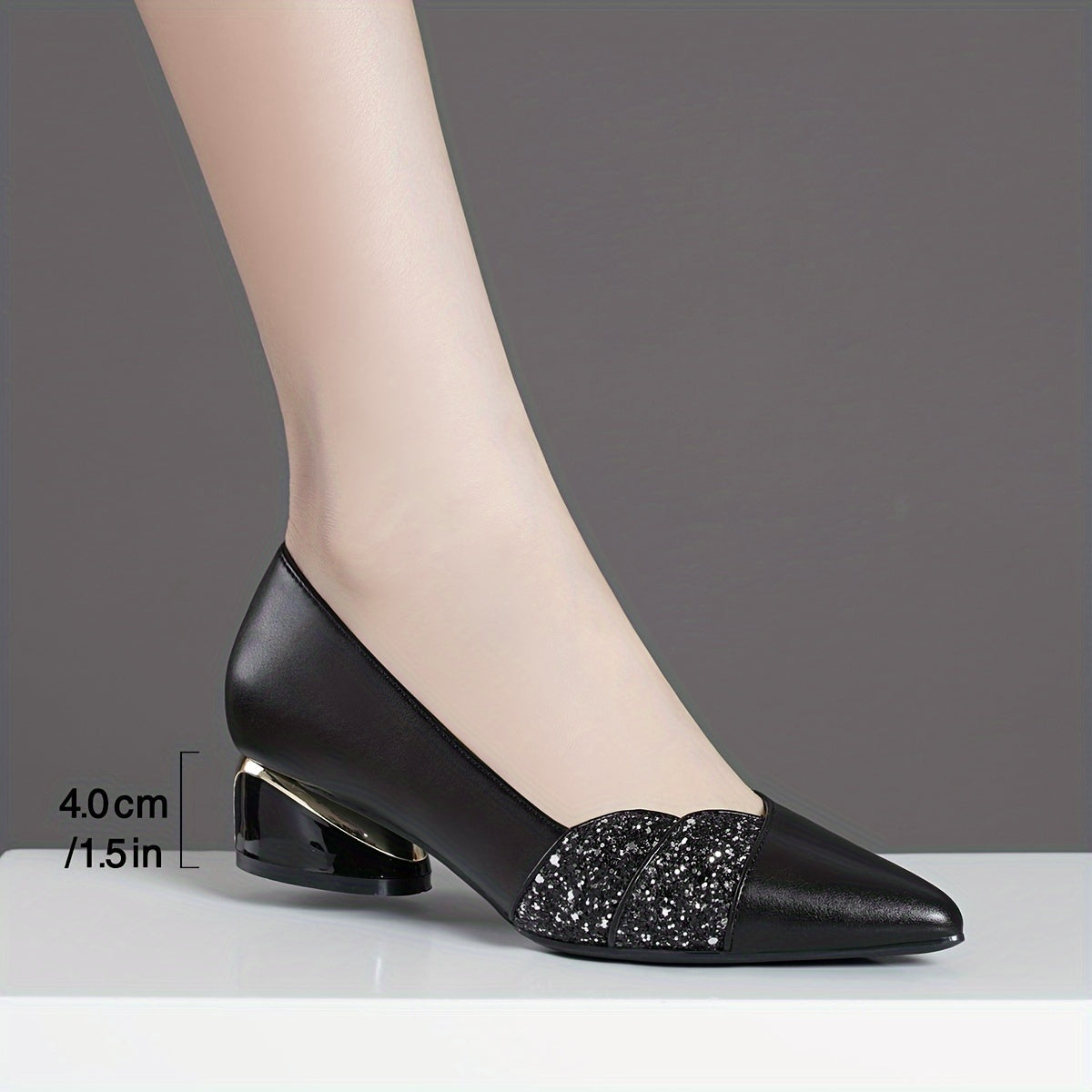 Women's Pointed-Toe Pumps with Rhinestone Detail and Chunky Heel for Fall