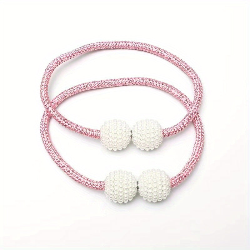 Juego de 2 correas magnéticas para cortinas con perlas falsas, hebillas elegantes para sala de estar, dormitorio, oficina