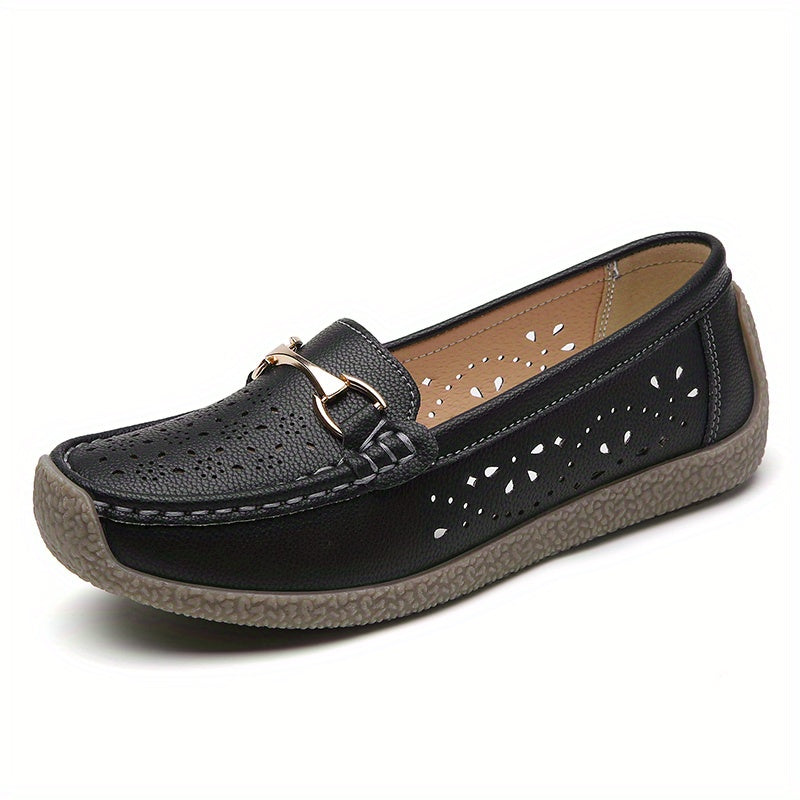 Women's Casual Faux Leather Platform Loafers Slip-On Flat Shoes for Outdoor Use