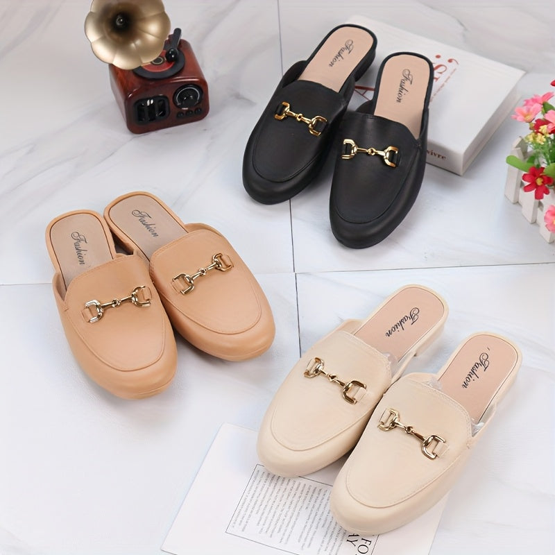 Women Summer Loafers Slip-On Mules with Metallic Buckle EVA TPU Comfortable