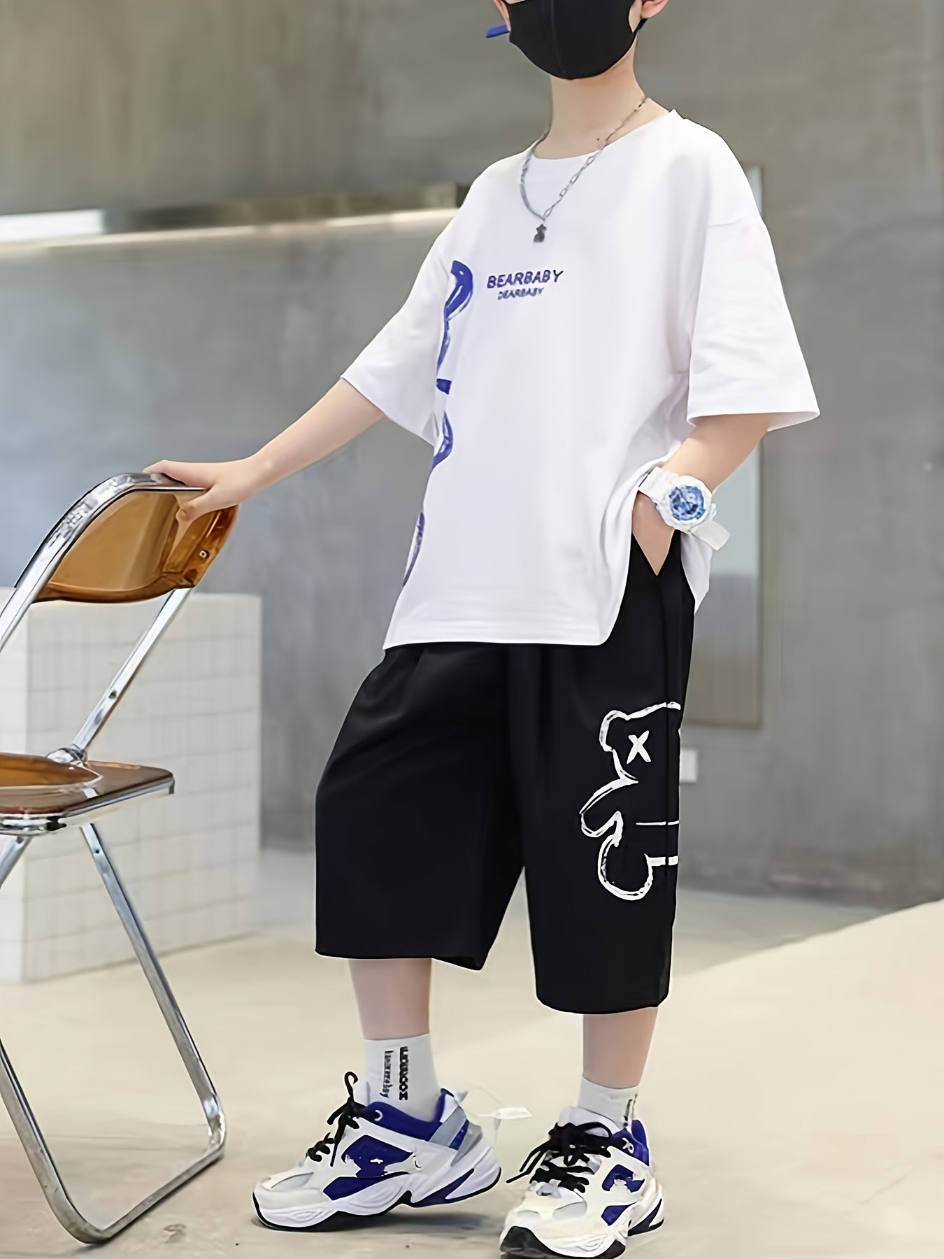 Boys Summer Sports Two-Piece Set Medium-Large Breathable Cotton Polyester Shorts