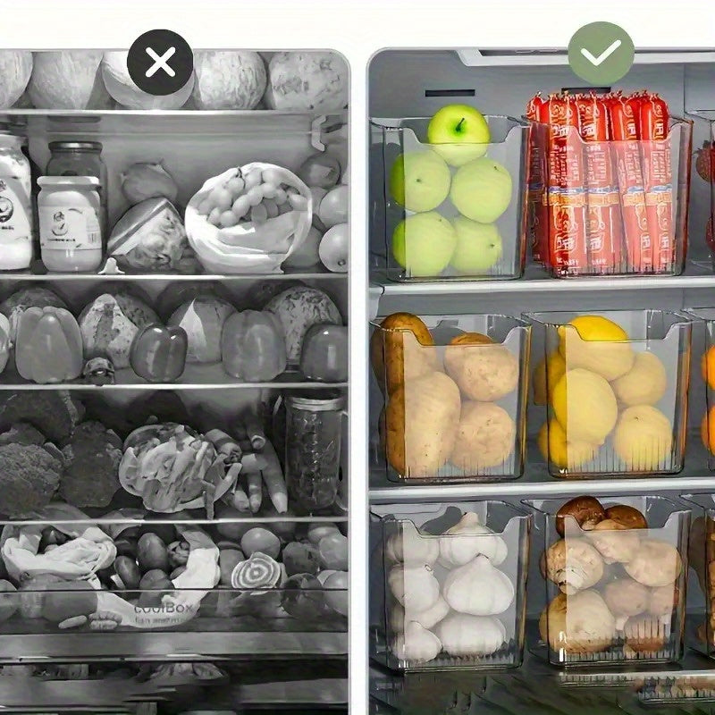 4pcs Clear Plastic Storage Boxes for Refrigerator, Stackable Pantry Organizer