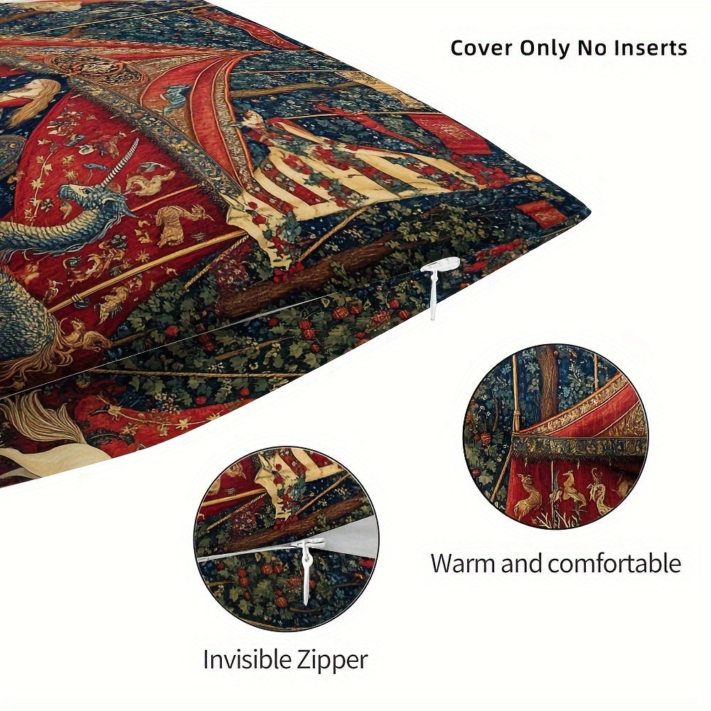 Декоративная наволочка для подушки Средневековая дама Мифические существа Двусторонняя застежка-молния Полиэстер для домашнего декора