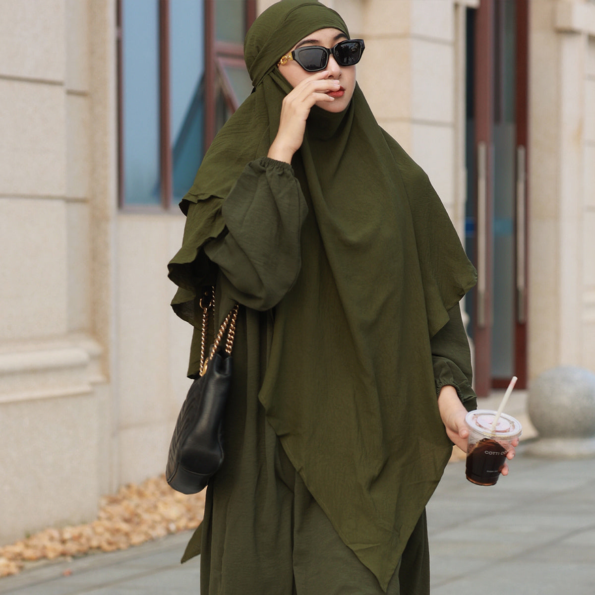 Double-Layered Polyester Prayer Hijab with Religious Theme Fitted Woven Cap