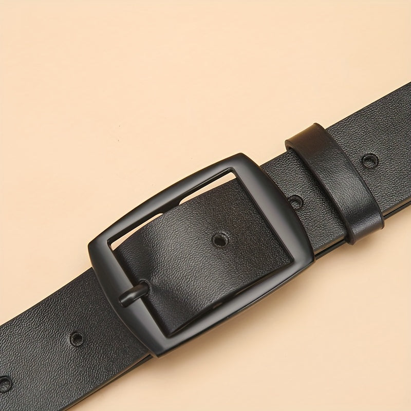 Men's Casual Faux Leather Belt with Square Alloy Buckle for Jeans