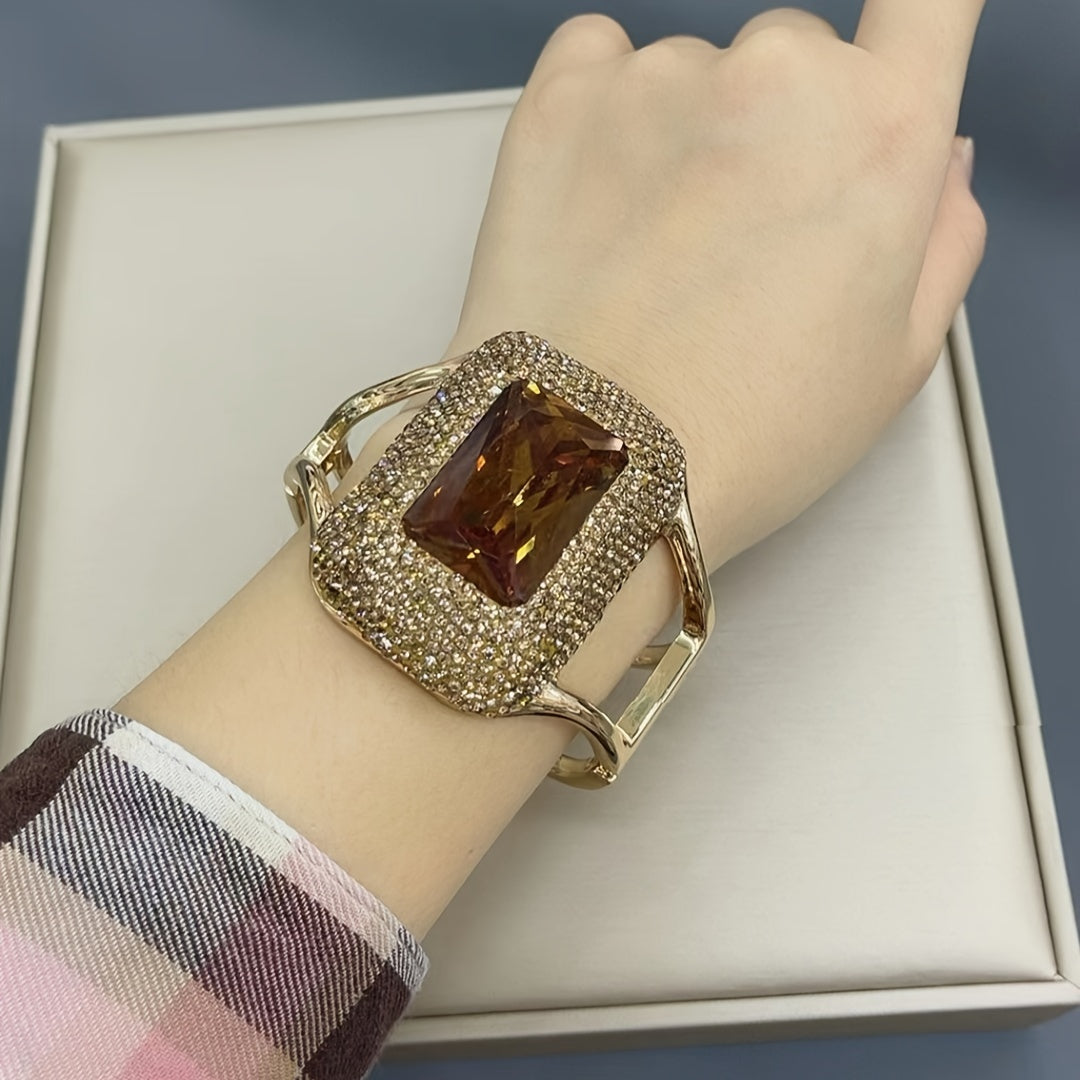 Women's Glitter Cuff Bracelet with Rhinestone Accents and Copper Base