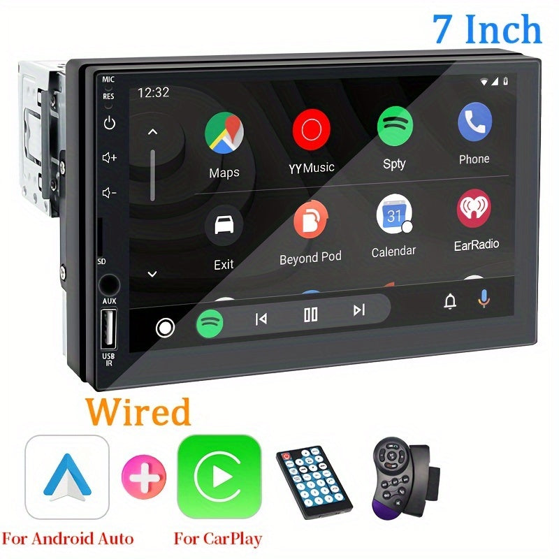 Single DIN Car Multimedia Player 7-Inch HD Touch Screen Support Wired CarPlay AndroidAuto MirrorLink Navigation Music