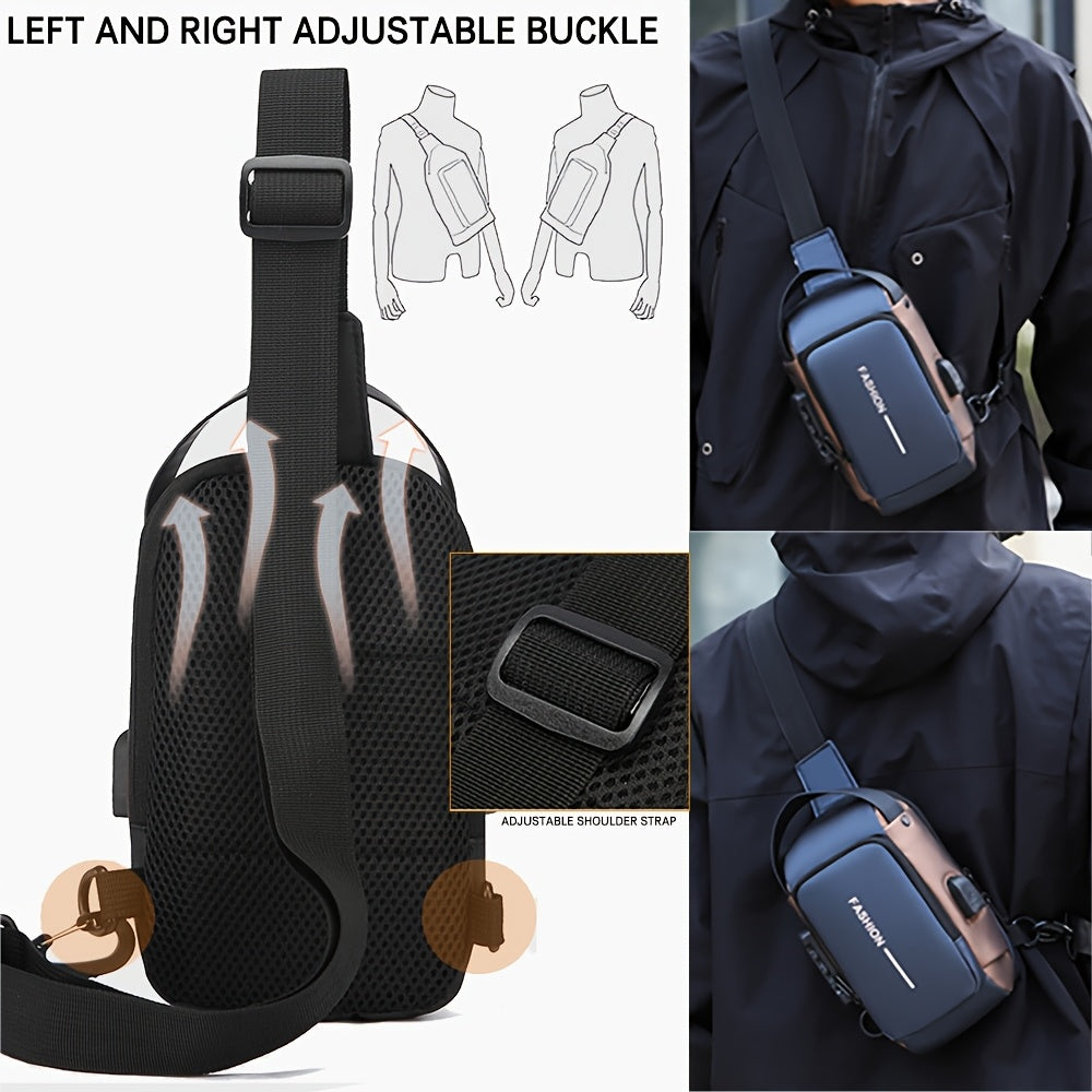 Men's Waterproof Oxford Crossbody Bag with Phone Pocket for Daily Commute and Motorcycle Use