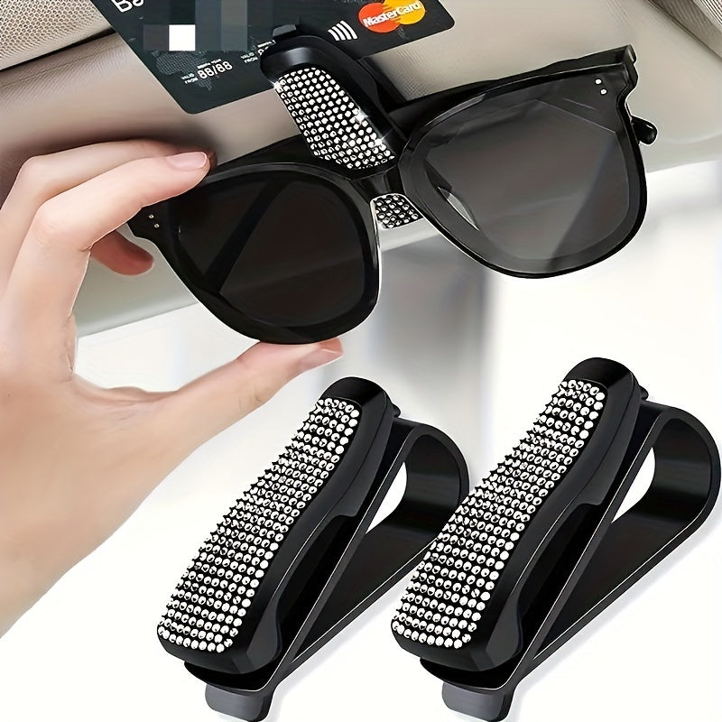 Car Sun Visor Glasses Holder Rhinestone Embellished Plastic Eyeglasses Clip